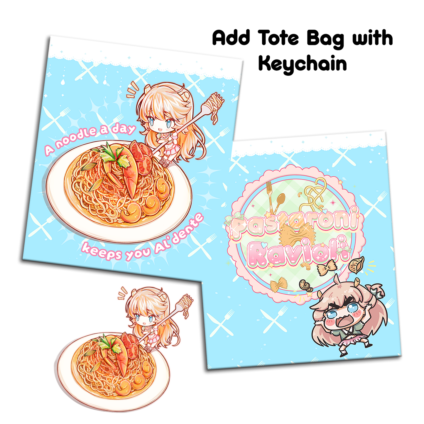 Pastaroni Ravioli : Tote bag and Acrylic Keychain