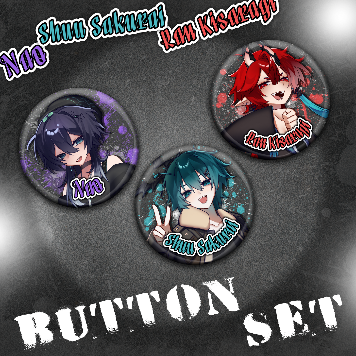Shuu, Ran & Nao : Button Set