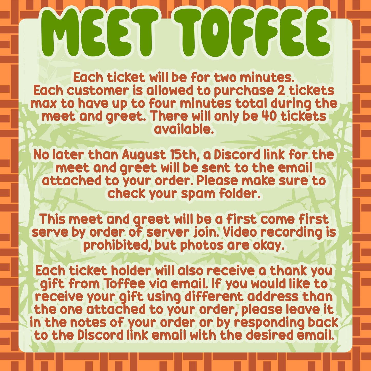 Toffee Meet and Greet Tickets
