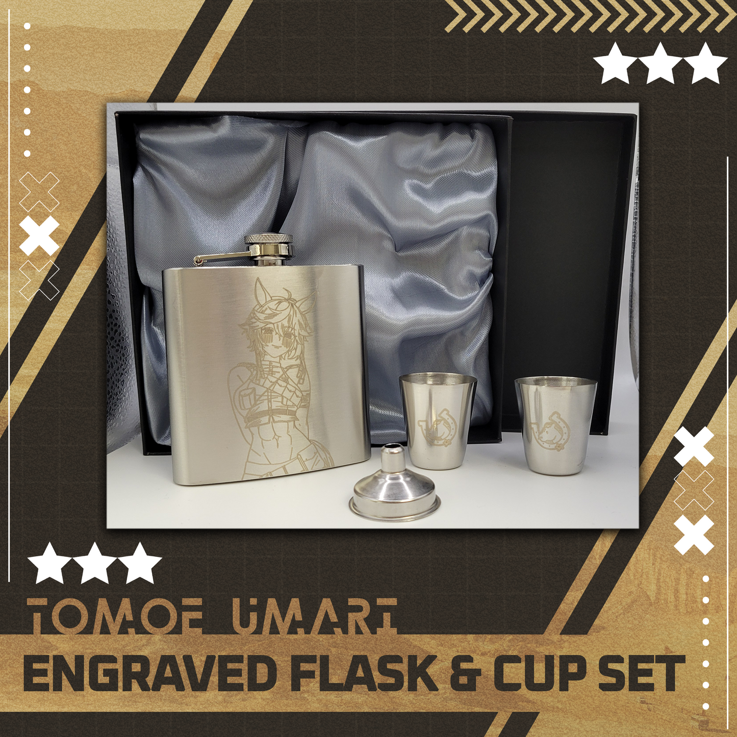 Tomoe Umari : [INSTOCK] Engraved Flask & Cup Set