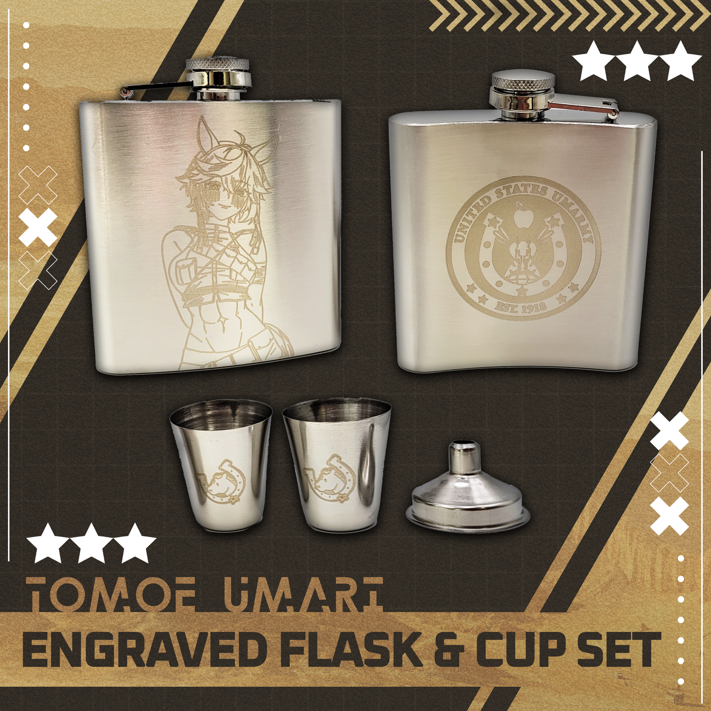 Tomoe Umari : [INSTOCK] Engraved Flask & Cup Set
